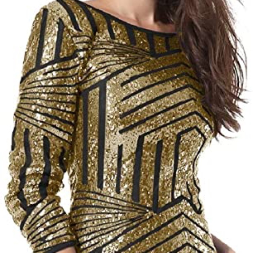 Gold Sequin Glitter Mini Party Dress